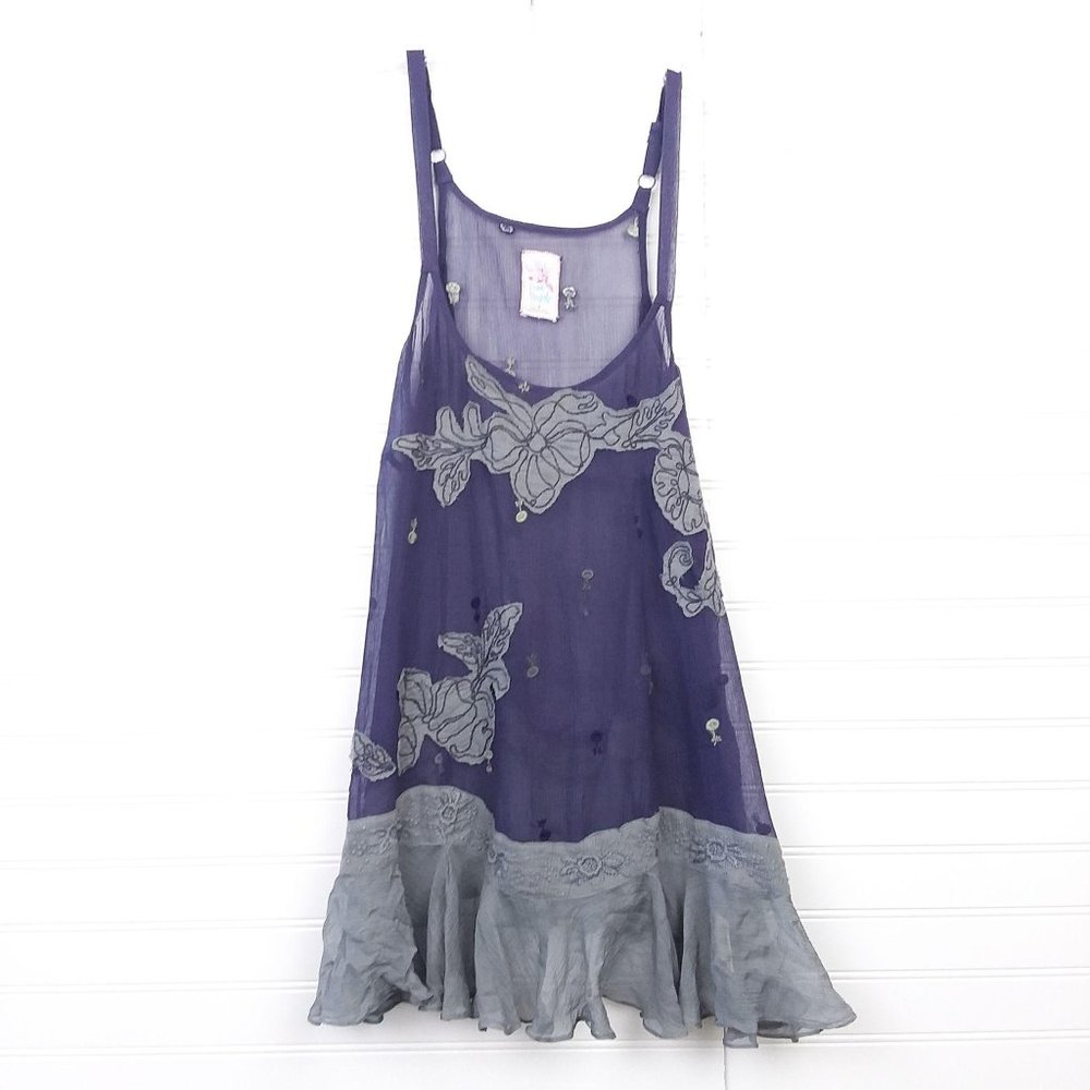 Free People 100% Silk Floral Embroidered Tank
